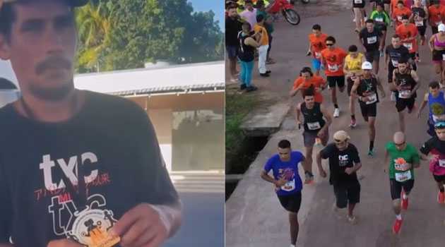 Sem inscrição, de chinelos e visivelmente embriagado, homem completa corrida no Pará em 1º lugar e vira meme